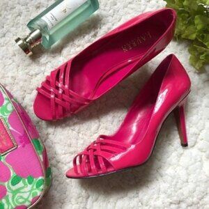 LRL: Pink Leather ALISHA  Peep-Toe Heels Sz 9.5